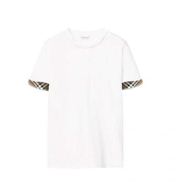 Burberry White Oversized Short Sleeve Tee Vintage Check Cuff Large - Picture 3 of 7
